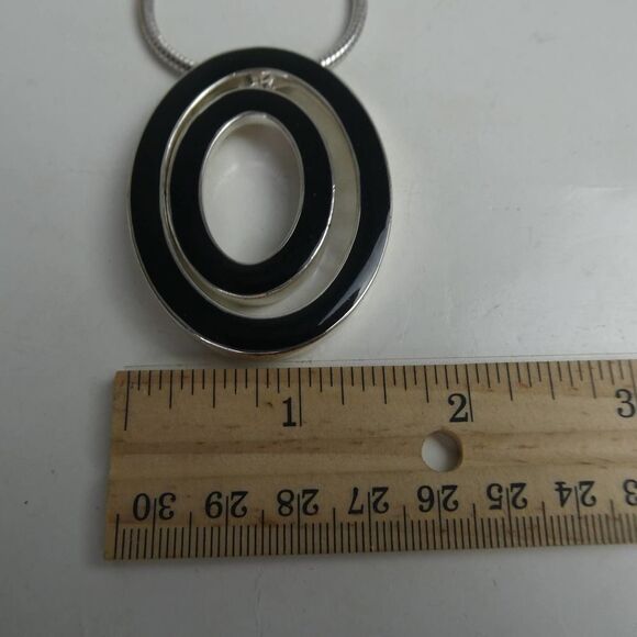 Long Modern Nested Black Oval Pendant Open Round Chain Necklace Enamel 36" - Picture 7 of 8
